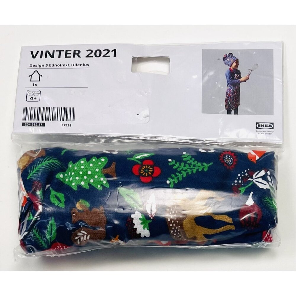 IKEA Vinter 2021 Kids OSFA Navy Holiday Print Christmas APRON 17938 NIP NEW